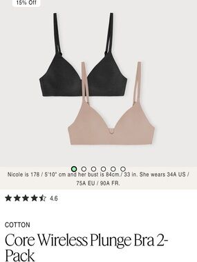 Organic BasicWireless Plunge Bra 2-Pack - Black & Nude